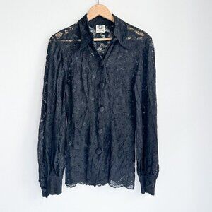 Vintage i.D Hot Couture Black  Lace Goth Long Sleeve Blouse M